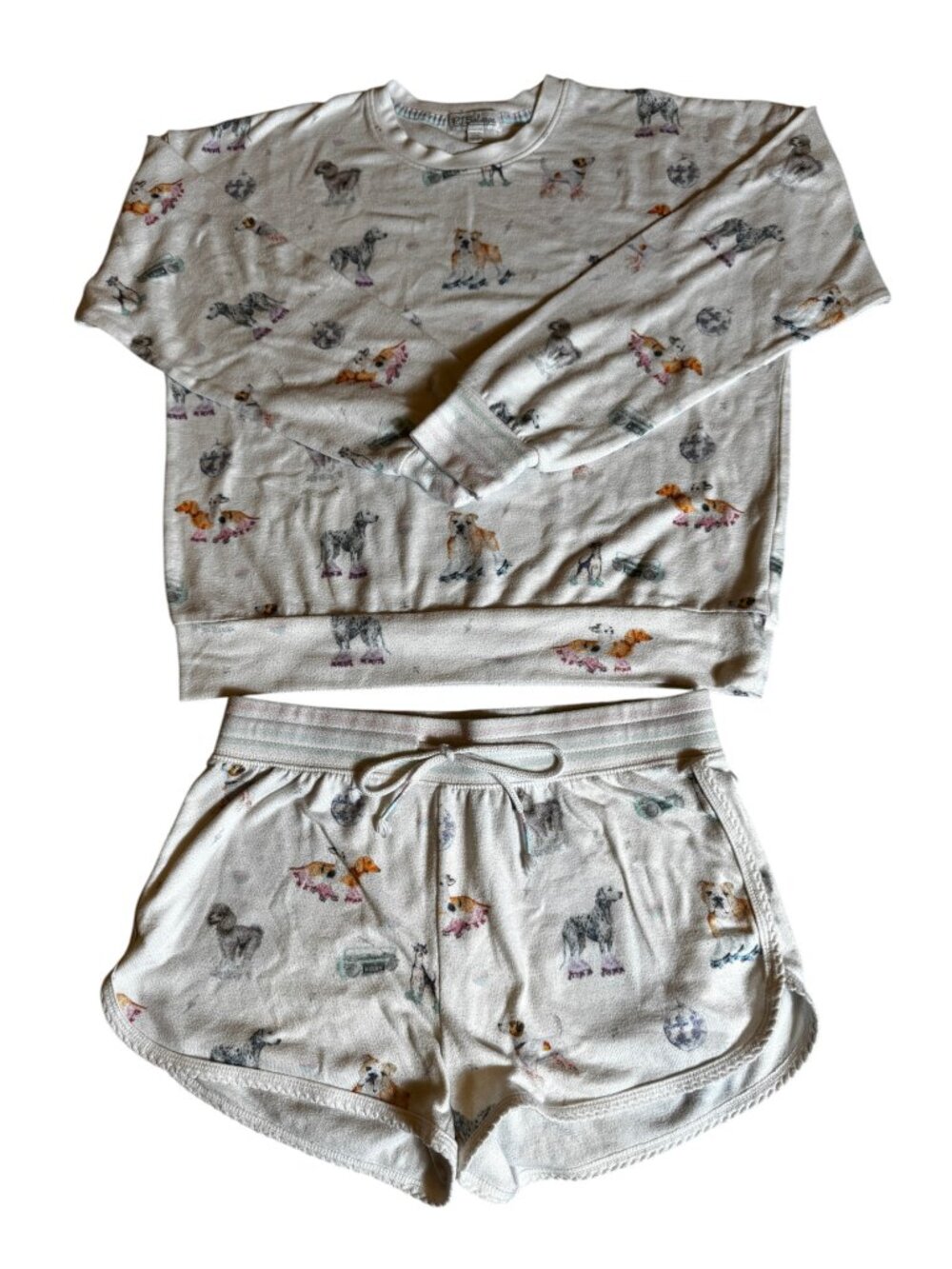 PJ SalvaPJ Sge Lounge Pajama Set White & Dogs on Roller Skates Print Size Small